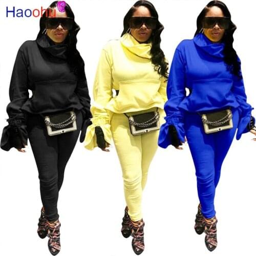 HAOOHU Autumn Winter Women Set Long Sleeve Turtleneck Tops And Pants Women 2 Piece Set Casual Warm Womens Suit Sets