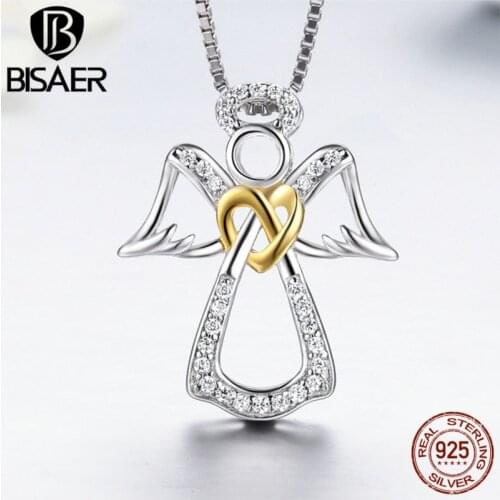 Real 925 Sterling Silver Angle Guardian Angel Lucky Fairy Romantic Pendants & Necklaces Girls Jewelry Engagement Collar ECN123
