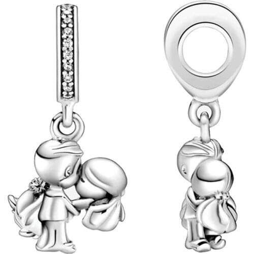 Boy hug Girl Pendant Fit Original Pandora Charms Bracelet Husband Kiss Wife Fine Beads for Jewelry Making Women Pulsera DIY Gift