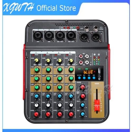 XGWTH Portable DJ 6 Channel Mixer Audio Mixing Console with Bluetooth Digital Reverb Effect USB MP3 Equalizer 48V Phantom Power