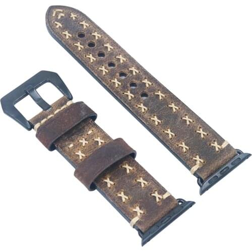 Prettyia 38mm 42mm Brown Genuine Leather Watch Strap Band for Apple Watch