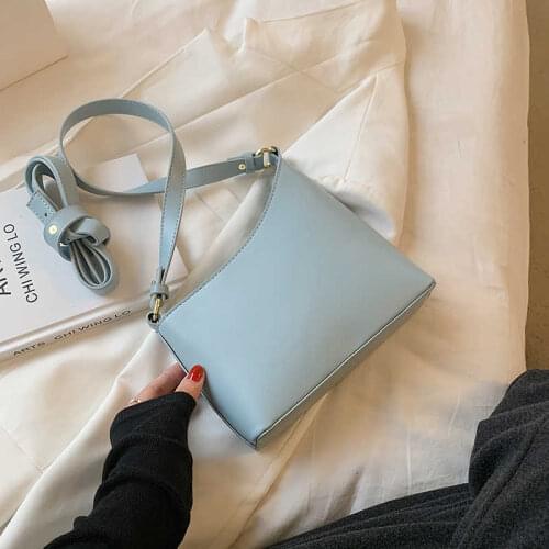 Simple Solid Color PU Leather Bucket Crossbody Bags for Women 2021 Summer Luxury Fashion Shoulder Handbags and Purses Green