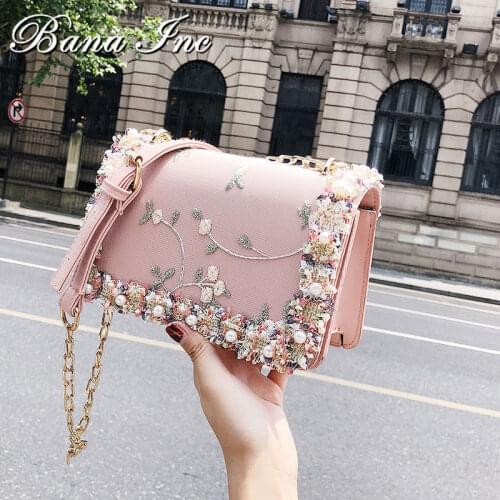 PU Leather Purses and Handbags for Women 2021 Designer Luxury Girls Female Shoppers New Fashion Pearl Lace Flower Crossbody Bags