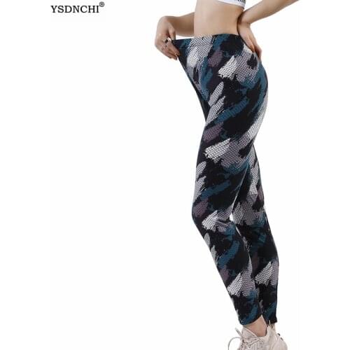 YSDNCHI Sexy Elastic Leggings Camouflage Printing High Waist Pants Fitness Slim Leggins Mujer 2021 Sport Push Up Trousers Women