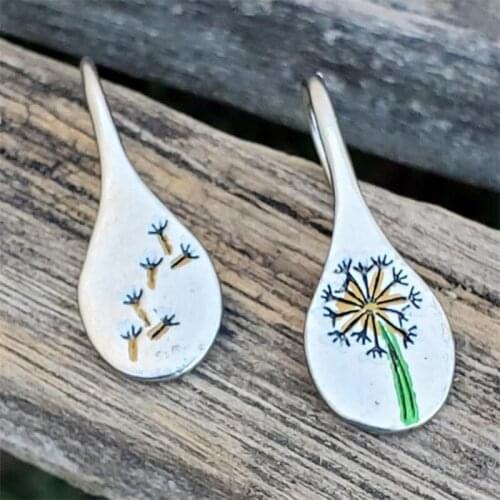 KL43D Metal Dandelion Earrings - Hand Stamped Jewelry -Aluminum Disc Make a Wish Dandelion Print Drop Earrings for Mom Dandelion