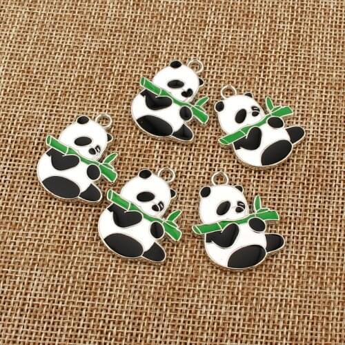 5pcs Cute Enamel Panda Earrings Pendant Charms DIY Jewelry Findings Kawaii Necklace Bracelet Dangle Drop Earring Small Accessory