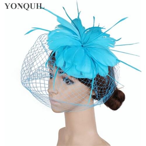 Sinamay Hats Fascinator Hair Accessories with Feather Cocktail Headwear Party Hats Ladies for Mal Mesh Headpiece Hair Bands