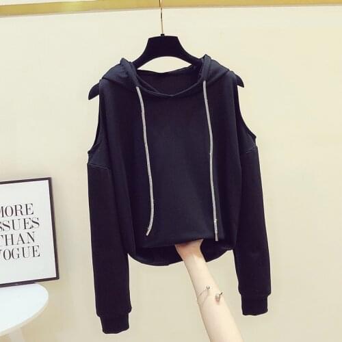 Hoodies for Womens 2020 Autumn New Off-Shoulder Long-Sleeved Hooded Loose Sweatshirt Girls Tops Black Hoodie Students Clothes