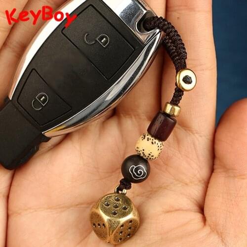 Solid Dice Car Key Rope Chain Pendants Vintage Brass Men Waist Hanging Jewelry Fashion Lucky Keychain Gifts for Gambling Friends