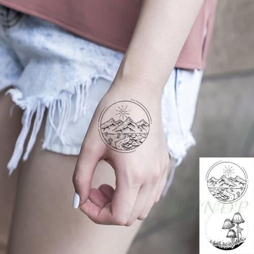 Waterproof Temporary Tattoo Sticker Sun Mountain Mushroom Flash Tatoo Fake Tatto Hand Arm Neck Body Body Art for Woman Men