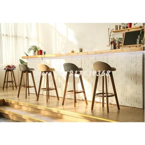 Solid wood bar chair beech wood light luxury retro color rotating bar chair bar stool bar chair high chair front desk stool