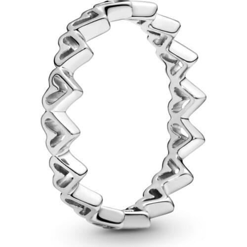 High Quality 925 Sterling Silver Freehand Hearts, Beaded Band Clear Heart Solitaire Pan Ring Original Woman Jewelry Gift