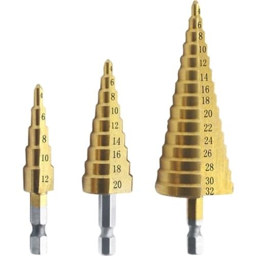 Hss High Speed Steel Step Drill Bit 4-12mm 4-32mm 4-20mm Step Tapered Tool Drilling Power Tools Straight Groove Pagoda Drill Bit