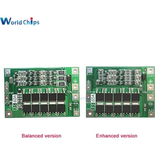 BMS 3S 60A 12.6-13.6V 18650 Lithium Battery Charger Protection Board Power Bank Balance Module Electronica DIY