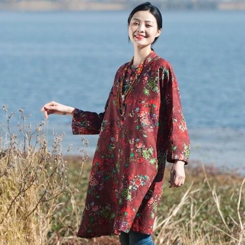 Women Spring Retro Cotton Ramie Bat Sleeve Shirt Long Tops Ladies Vintage Plus Size Print Shirt Female Retro Blouse 2020 Spring