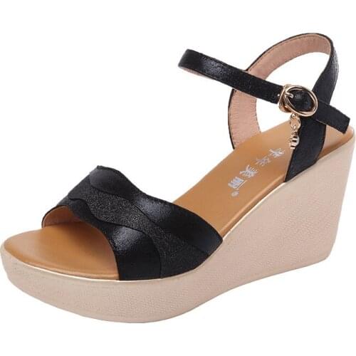 Plus Size 32-43 Platform Wedges Sandals Women Shoes Summer 2021 Open Head Satin High Heels Sandals Ladies Beach Shoe