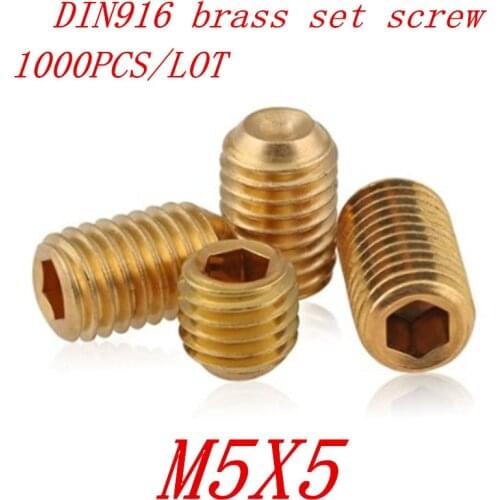 1000Pcs DIN916 m5x5 Brass Cup Point Grub Hex Socket Set Screws Brass Allen Head Hex Socket Srews