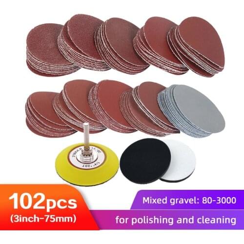 102Pcs 3 Inch Sanding Discs Sandpaper 80-3000 Grit with 1/4 Inch Shank Backing Pad and Soft Foam Buffering Pad for Rotary Tool