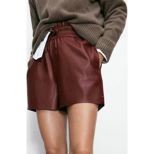 2021 Spring Autumn Elastic High Waist Wide Leg Biker Shorts PU Leather Shorts Women Plus Size Female Casual Ladies Shorts Pocket