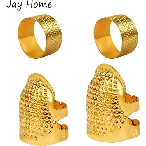 4Pcs Metal Copper Sewing Thimble Finger Protector Adjustable Finger Shield Ring for Hand Sewing Quilting Embroidery Accessories