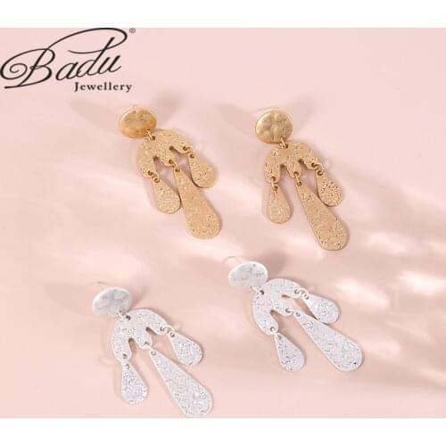 Badu New Fashion Gold Geometric Metal Dangle Earrings For Women Vintage Taselel Pendant Earrings 2021 Trend Accessories