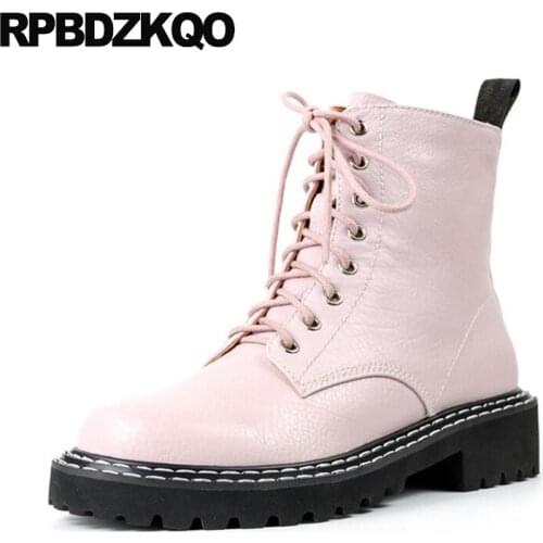 Booties Muffin Chunky Women Flatform Pink Army Waterproof Combat Military Platform Shoes Front Lace Up Casual Ankle Boots Autumn