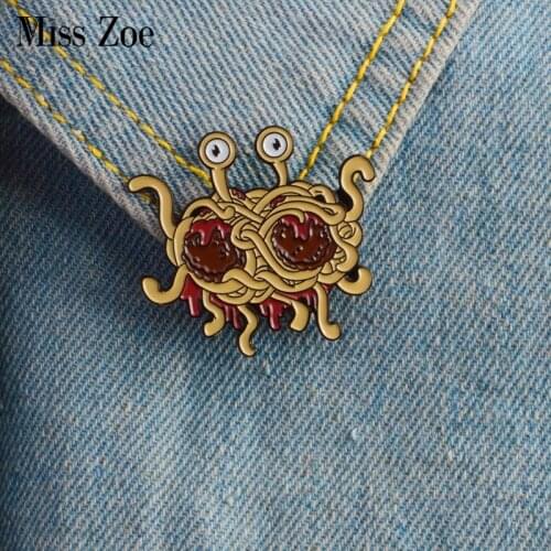 Pastafarianism enamel pin Flying Spaghetti Monsterism badge brooch FSM icons Denim Jeans shirt bag Funny Pin Gift for friends