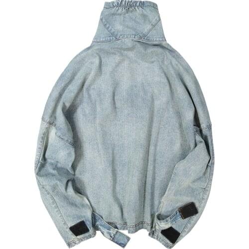 Chaqueta vaquera de gran tamaño para hombre, ropa de calle a la moda, chaqueta vaquera con cuello levantado