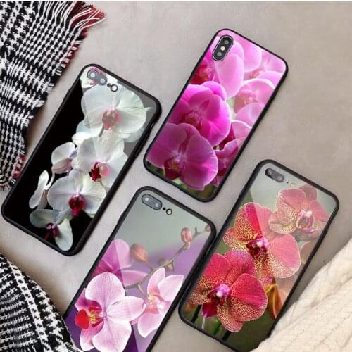 Orchid Flowers Tempered Glass Phone Case For iphone 12 11 Pro Max 5 6 7 8 PLUS X XS XR XSMax Shell