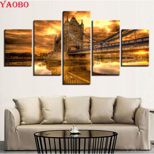 DIY 5D diamond embroidery cross stitch 5 Pieces Bridge Buildings Sunset Landscape diamond painting mosaic picture needlework