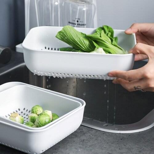 Over the Sink Colander Strainer Basket 3-in-1, Vegetables Fruits Drain Basket Kichen Items, Plastic Drainer Kitchen Organizer