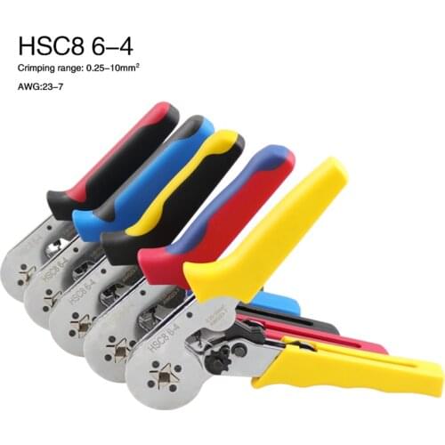 HSC8 6-4 Quadrilateral Crimping Pliers Self-adjusting Tubular Terminal Crimper Tool 0.25-10mm 23-7AWG Crimp Plier High Precision