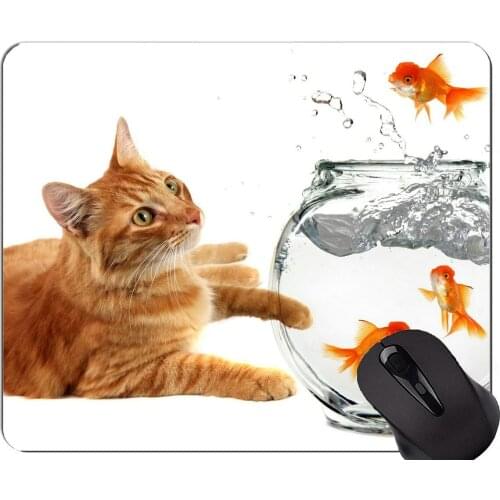 Mouse Pad with Stitched Edge,Animal cat goldfish fish Non-Slip Rubber Base Mousepad