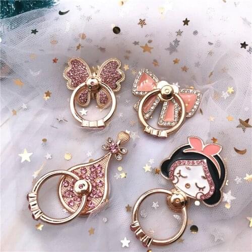 Diamond Pink bow butterfly Metal Finger Ring Smartphone Stand Holder Cell Phone ring Car Mount Bracket Tablet Universal Support
