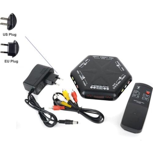 A Set 5 Way 4 Port IN 1 Out Game RCA S-Video Audio AV Switch Box Selector Splitter with Remote Control US or EU AC Plug