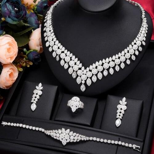 GODKI New Trendy 4PCS Luxury Indian Jewelry Set For Women Wedding Party Cubic Zircon Crystal Dubai Bridal Jewelry Set