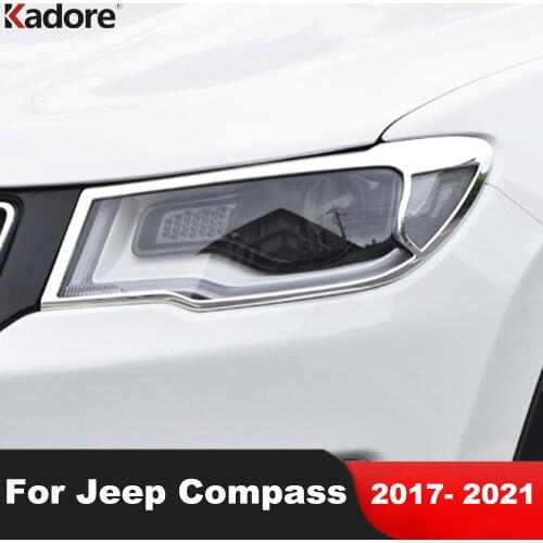 Front Headlight Cover Trim For Jeep Compass 2017 2018 2019 2020 ABS Chrome Head Light Lamp Frame Sticker Car Styling Accessories