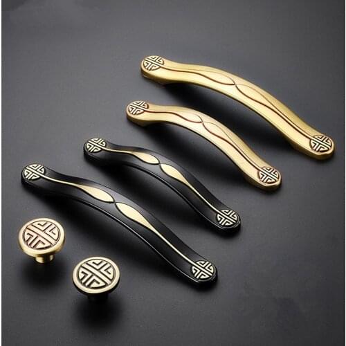Solid copper new Chinese drawer round handle wardrobe long handle white furniture black gold handle