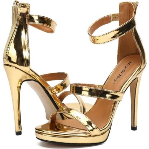 New Women stiletto Open Toed Buckle Strap sandals Patent Leather 11.5CM Thin High Heels fashion Dress Party Wedding woman shoes