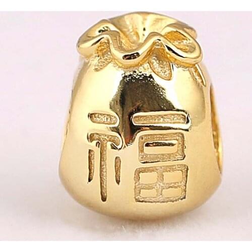 Original Gold Color Good Fortune Moneybag Beads Fit 925 Sterling Silver Bead Charm Bracelet Bangle DIY Jewelry