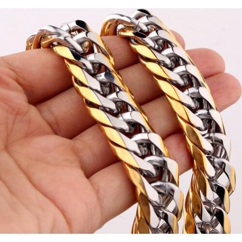 Punk Hip-hop 13/16mm Cuban Link Silver Gold Chain Rapper Men Necklaces Street Fashion Popular Long Chain Jewelry Present
