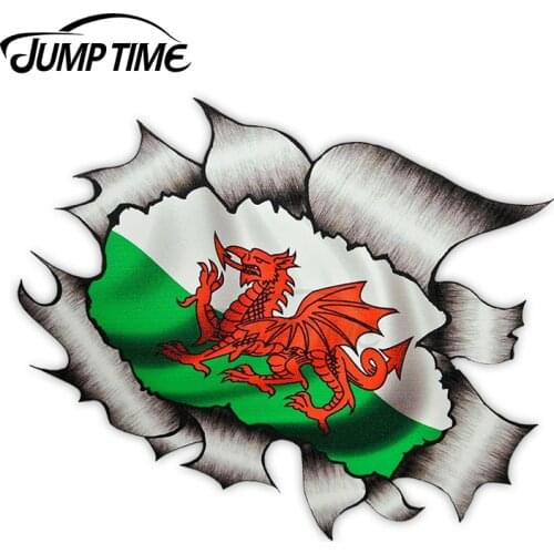 Jump Time Ripped Torn Metal 3D Design With Wales Welsh Dragon CYMRU Motif External Vinyl Car Sticker for Windows Bumper