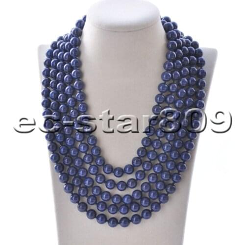 S2274 Long 100" 10mm Blue Round lapis lazuli Bead Necklace