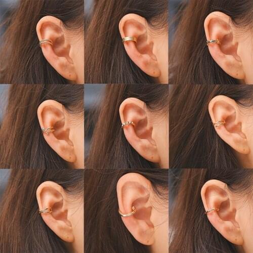 17KM 1PC Geometric Gold Clip Earrings Cuff Earrings For Women Girls Vintage Ear Cuff Star Without Piercing Clip on Ear Jewerly