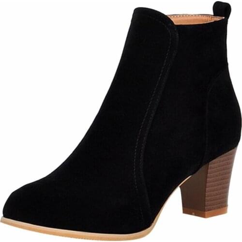 Shujin Fashion Women Thick Heel Boots Female Spring Flat With Shoes Matte Leather Martin Boots Side Zipper Boots