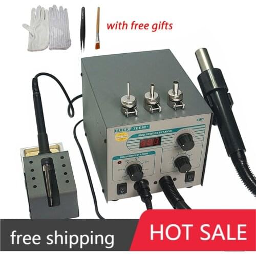 QUICK 706W+ Digital Display Hot Air Gun + Soldering Iron Anti-static Temperature Lead-free Rework Station 2 in 1 With 3 Nozzles
