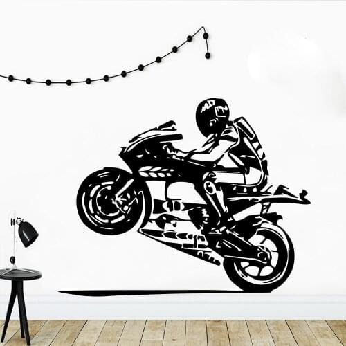 Motorcycle Driver Wall Sticker Helmet Moto Teenagers Boys Room Decoration Stickers Wall Decals Vinyl Home Art Mural P611