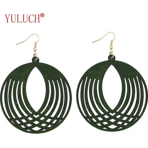 YULUCH African Natural Handmade Wooden Round Openwork Pineapple Pendant for Fashion Women Jewelry Earrings Gift