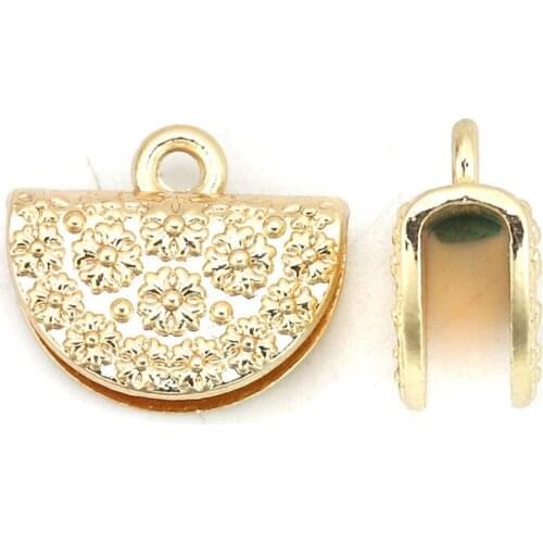 8Seasons Zinc Based Alloy Cord End Caps Half Round Gold Silver Color Flower Style Charms 16mm( 5/8") x 13mm( 4/8"), 10 PCs