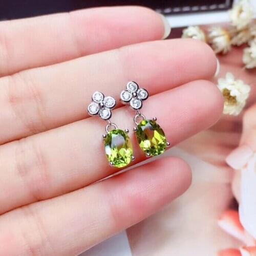 Fashion Lovely Plum blossom Flower S925 silver natural green peridot drop earrings natural olivine women party gift fine jewelry